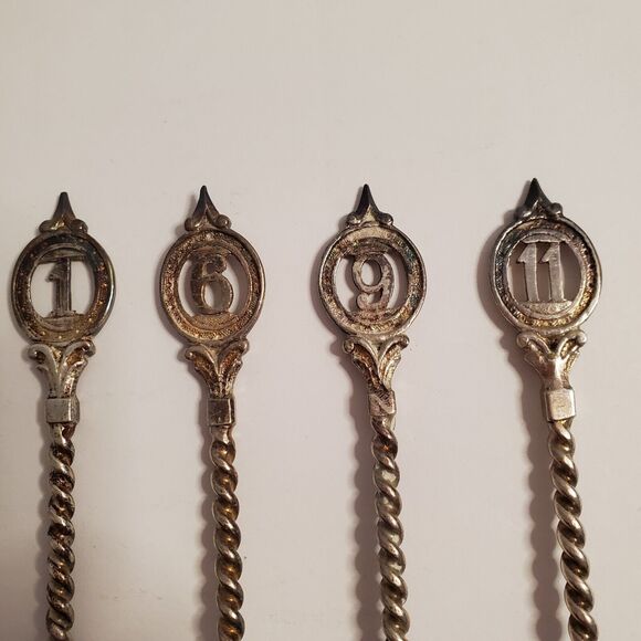 Antique 4 Pc Nickel Silver Coffee Spoon Twist Handle Numbered C.R. Carlstrom - Picture 4 of 14